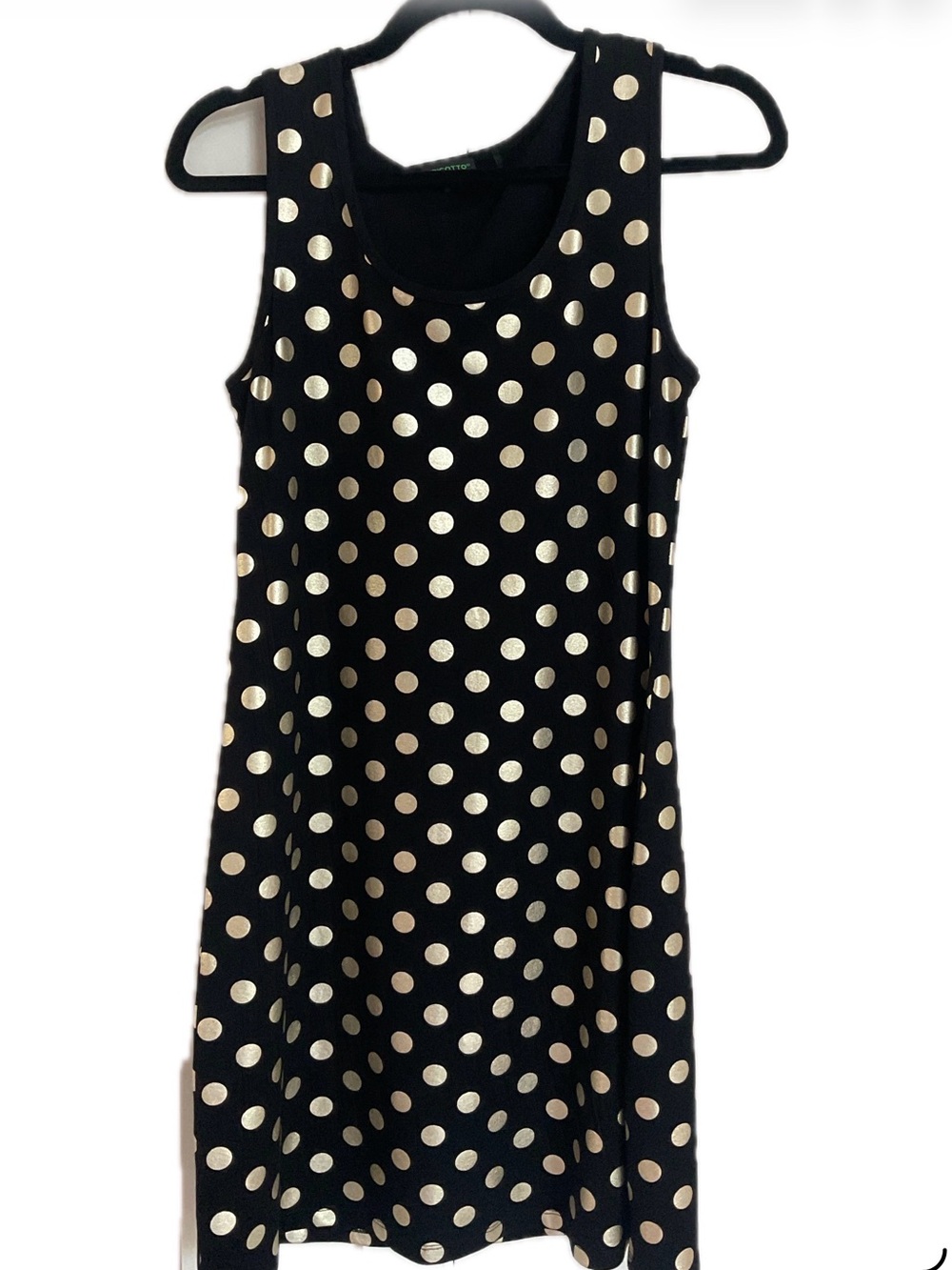 Tricotto Sleeveless Body-con Black Dress with Gold Dot Print-